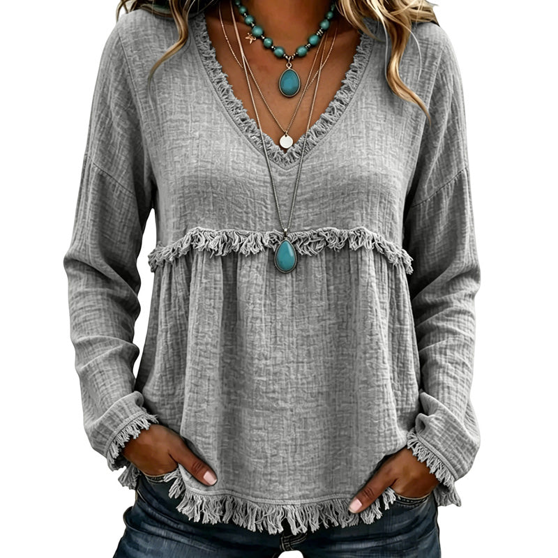 Bestseller🏆👚 Tassel V-Neck Blouse – Timeless Silhouette & All-Day Comfort for Every Look