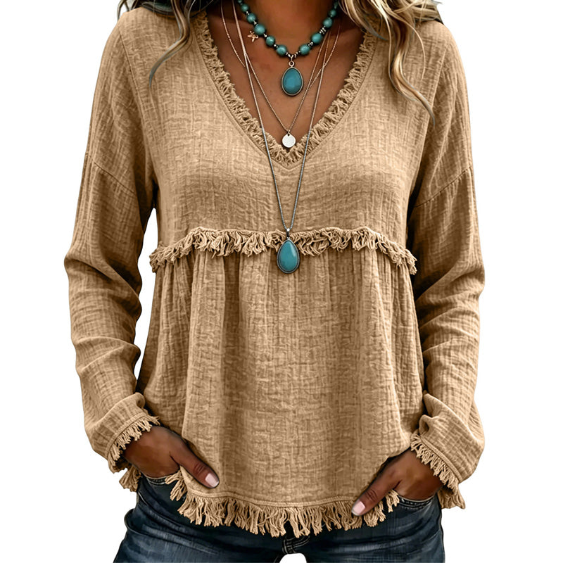 Bestseller🏆👚 Tassel V-Neck Blouse – Timeless Silhouette & All-Day Comfort for Every Look