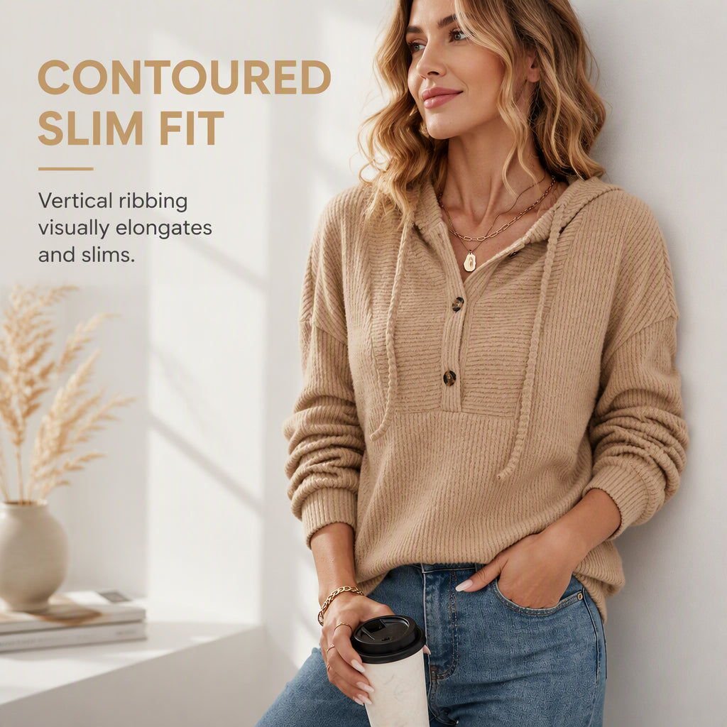 Women's Casual Ribbed Knit Pullover Hoodie
