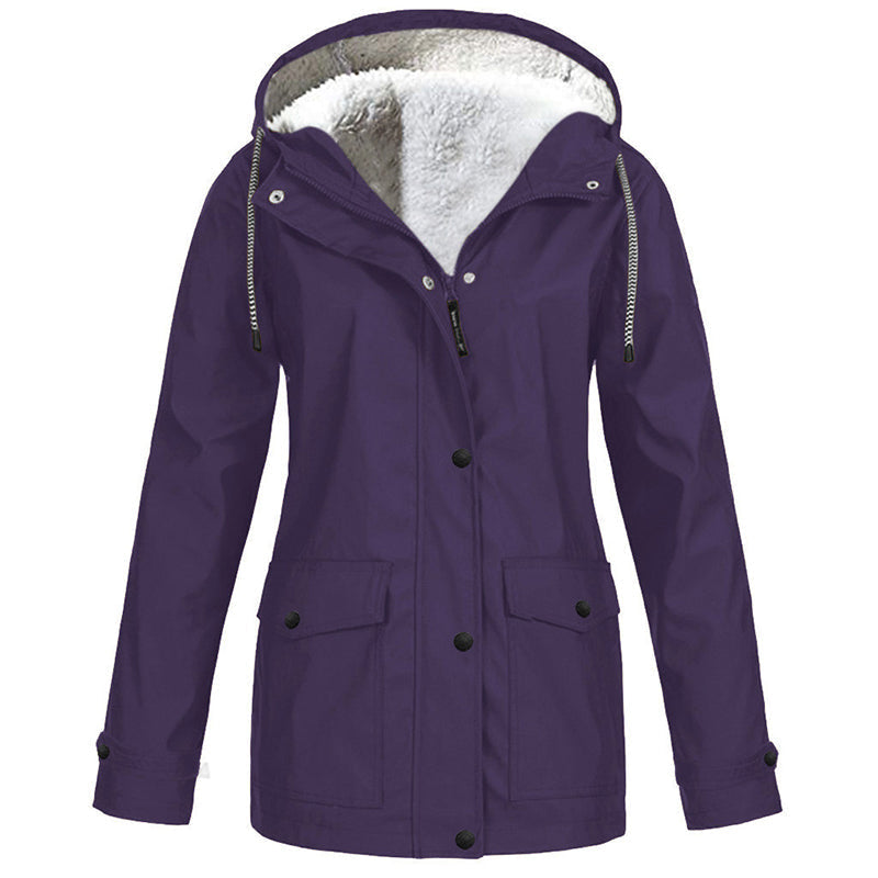 Women's Plush-Lined Windproof Hooded Jacket