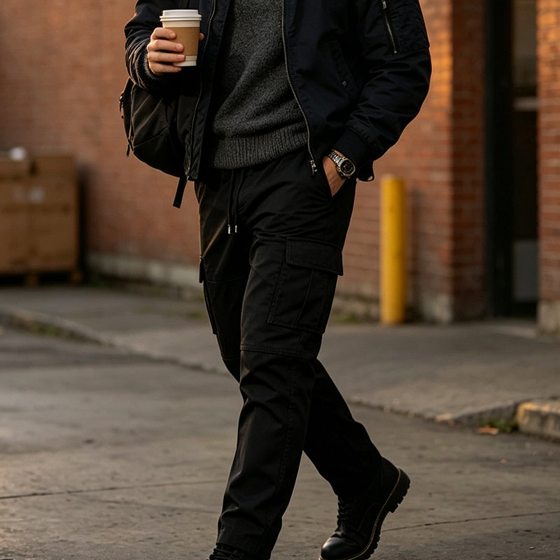 Men's Slim Fit Cargo Pants with Drawstring