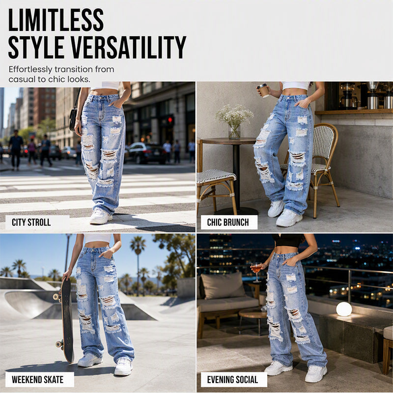 Bestseller🏆👖 Distressed Wide‑Leg Denim Pants – Conceal Leg Shape Imperfections & Durable Craftsmanship for Modern Street Look