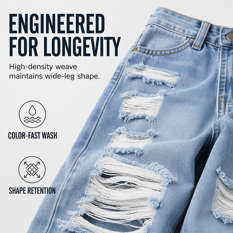 Bestseller🏆👖 Distressed Wide‑Leg Denim Pants – Conceal Leg Shape Imperfections & Durable Craftsmanship for Modern Street Look