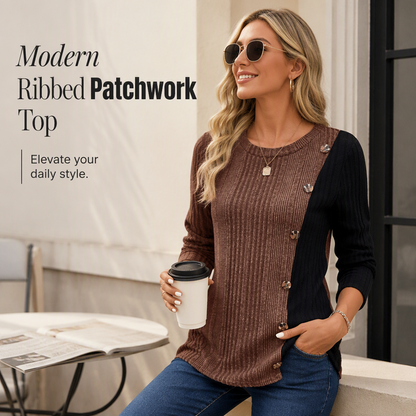 Women's Color Block Casual Ribbed Knit Top