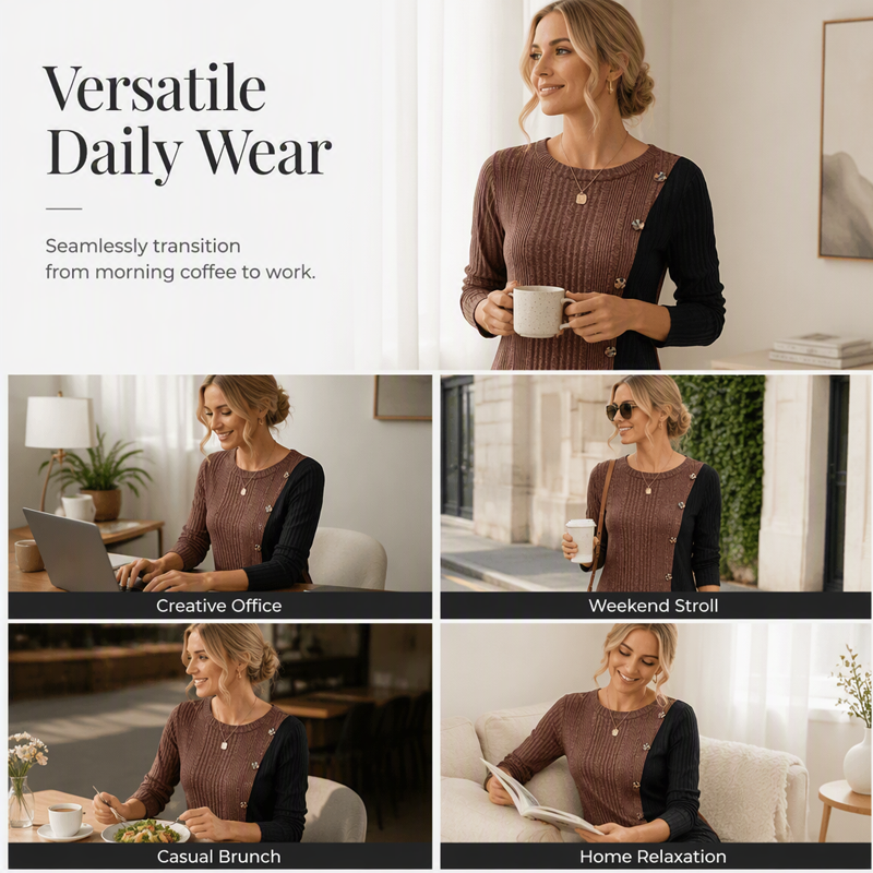 Women's Color Block Casual Ribbed Knit Top
