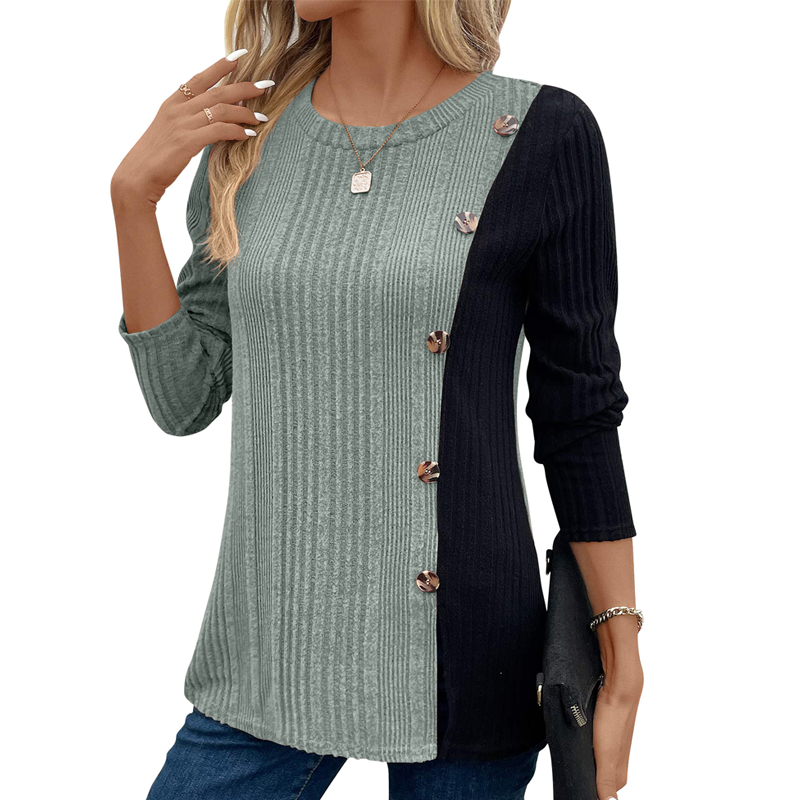 Women's Color Block Casual Ribbed Knit Top