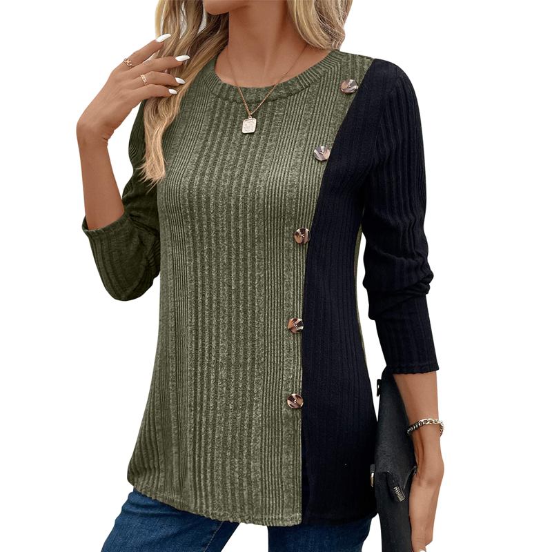 Women's Color Block Casual Ribbed Knit Top