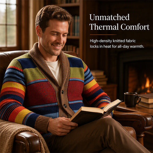 ❄️ Cold-Weather Comfort | Men's Striped Shawl-Collar Knit Cardigan