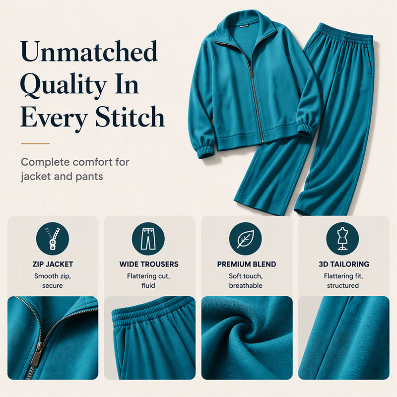 Women's Zip-Up Cardigan & Wide-Leg Pants Set