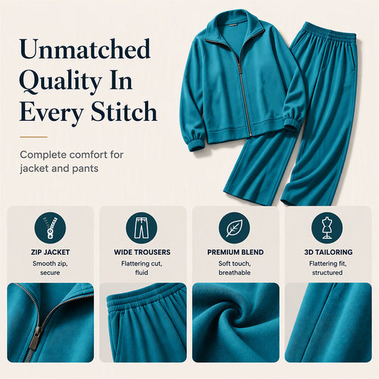 Women's Zip-Up Cardigan & Wide-Leg Pants Set