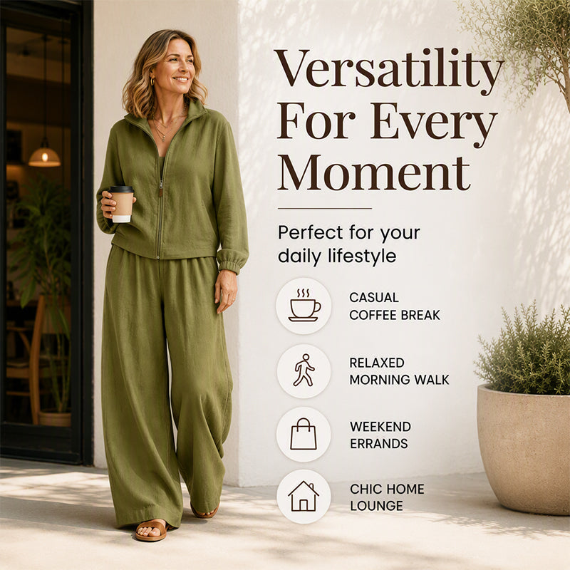 Women's Zip-Up Cardigan & Wide-Leg Pants Set