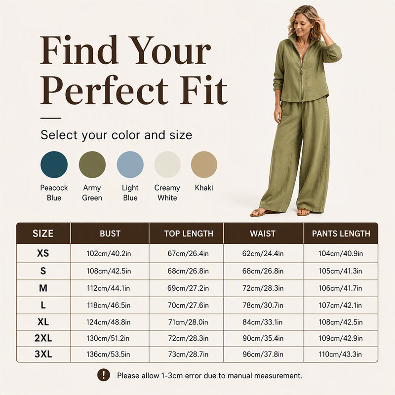 Women's Zip-Up Cardigan & Wide-Leg Pants Set