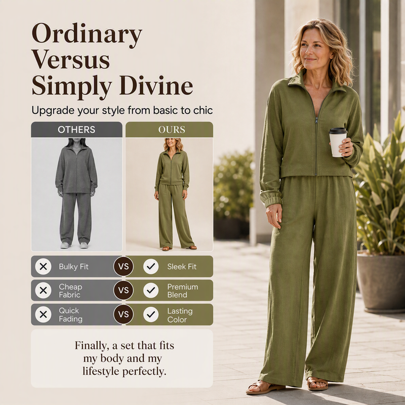 Women's Zip-Up Cardigan & Wide-Leg Pants Set