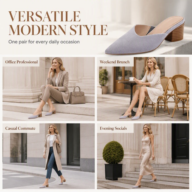 Women's Pointed Toe Chunky Heel Slides