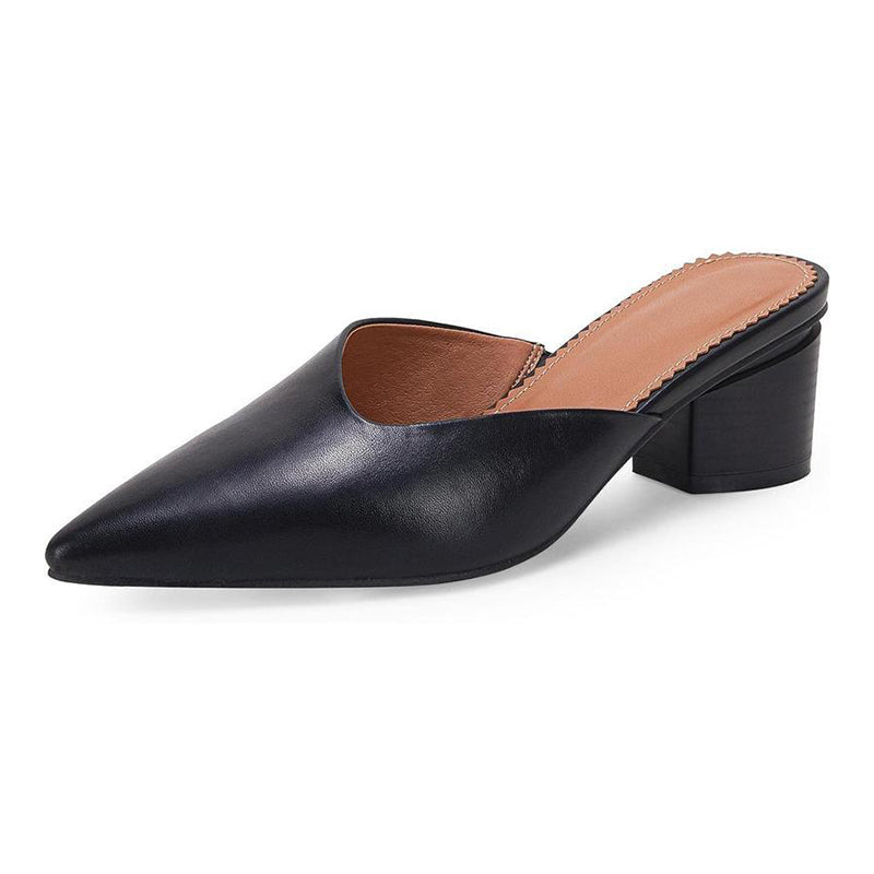 Women's Pointed Toe Chunky Heel Slides