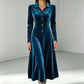 Women's Vintage Button-Front Velvet A-Line Dress