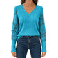 Women's Brushed Ribbed Long Sleeve Lace Patchwork Top
