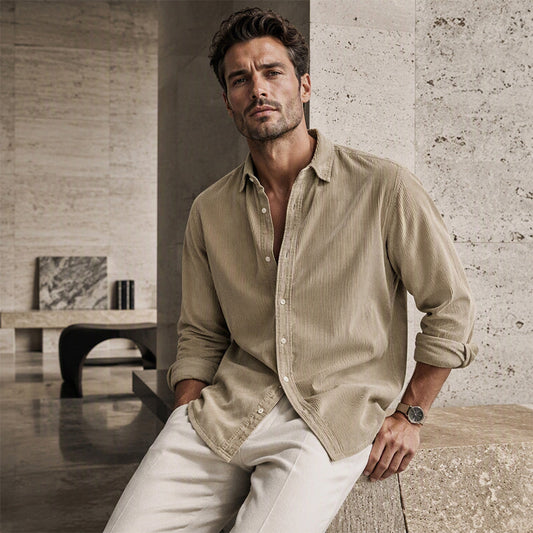 🧶 Vintage Texture, Easy Layers | Men's Relaxed Corduroy Button-Up Shirt