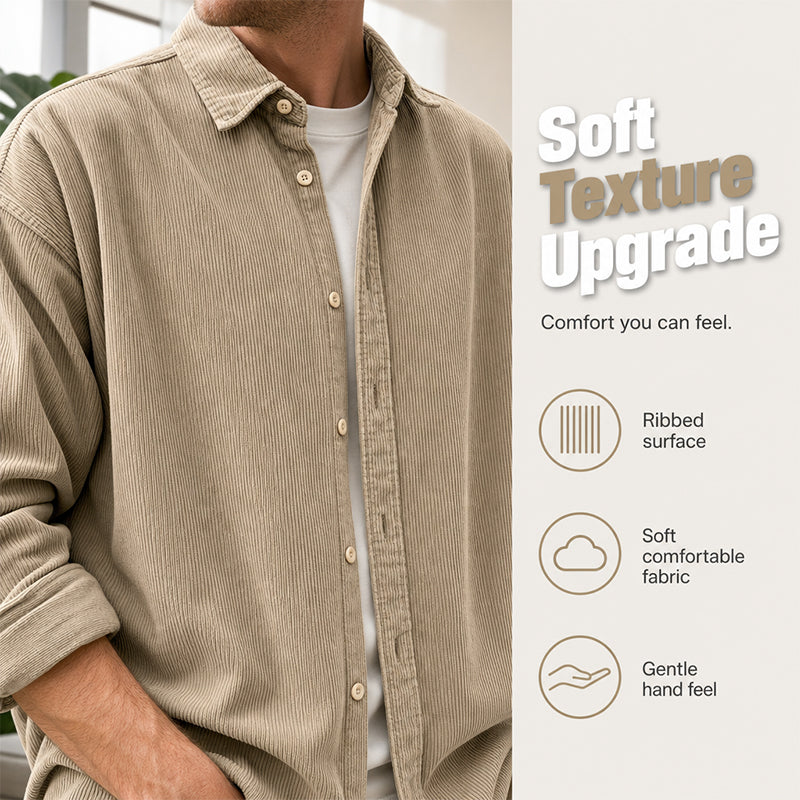 🧶 Vintage Texture, Easy Layers | Men's Relaxed Corduroy Button-Up Shirt