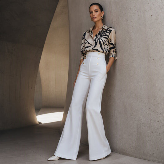 ✨ Flattering Comfort | Women's High-Waisted Double-Button Flare Pants