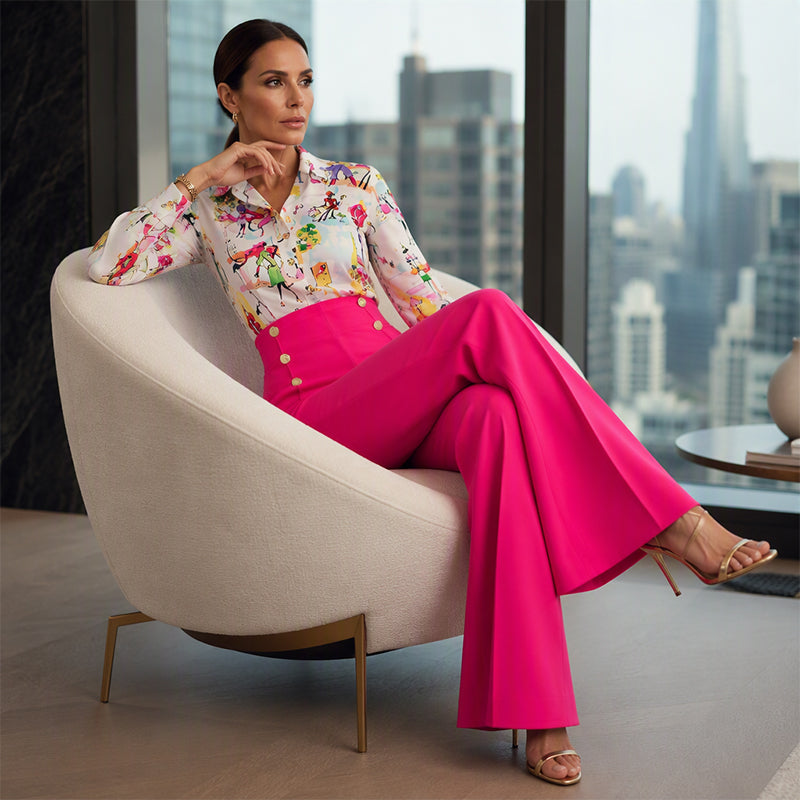✨ Flattering Comfort | Women's High-Waisted Double-Button Flare Pants
