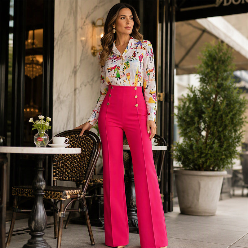 ✨ Flattering Comfort | Women's High-Waisted Double-Button Flare Pants