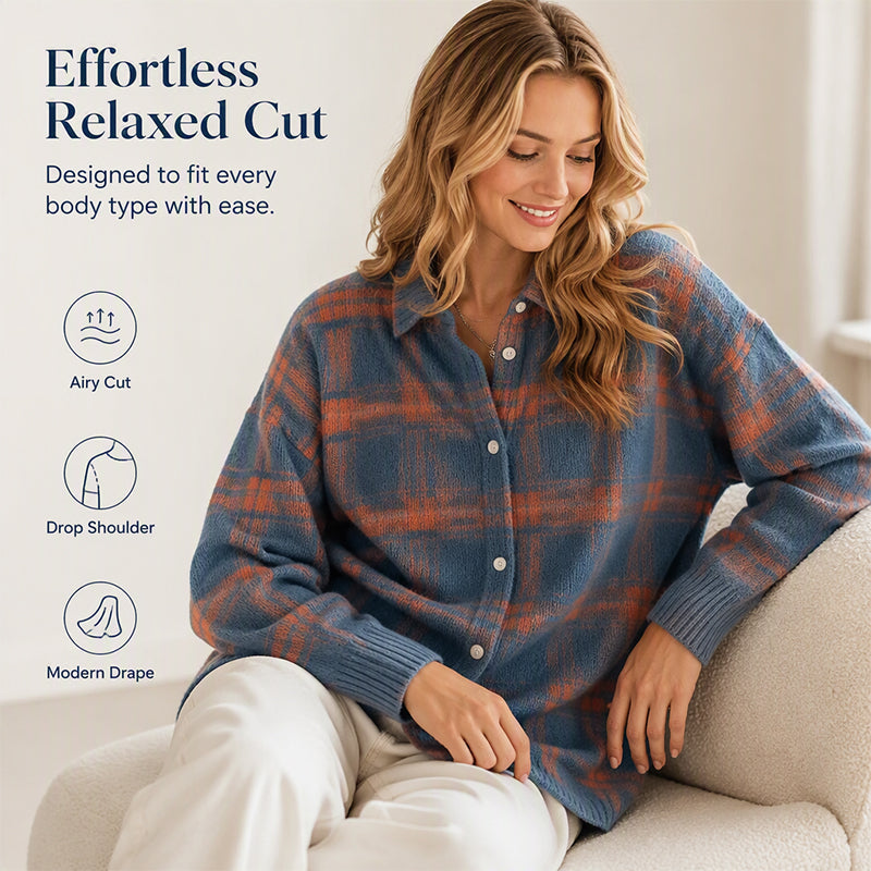 Women's Casual Plaid Button-Down Cardigan