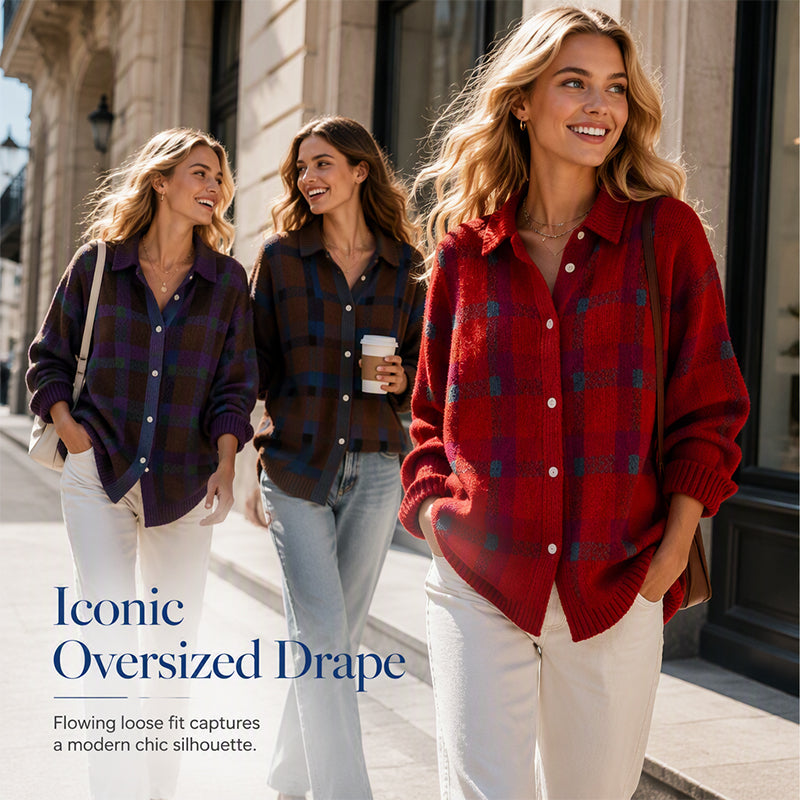 Women's Casual Plaid Button-Down Cardigan