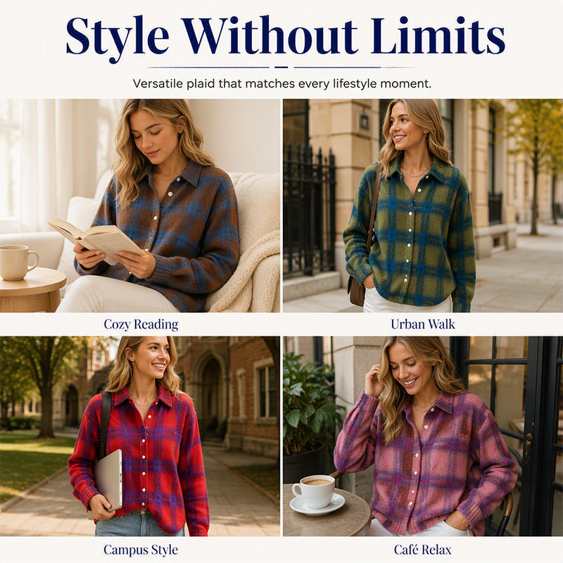 Women's Casual Plaid Button-Down Cardigan
