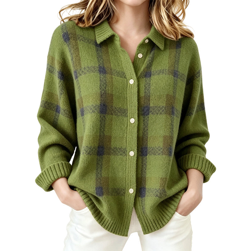 Women's Casual Plaid Button-Down Cardigan