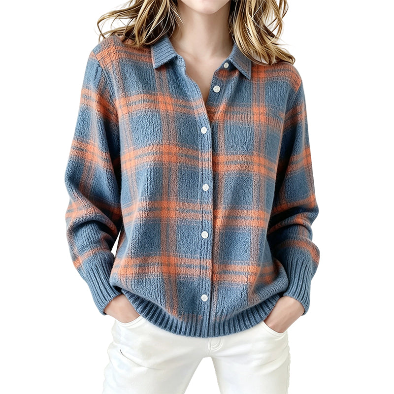 Women's Casual Plaid Button-Down Cardigan