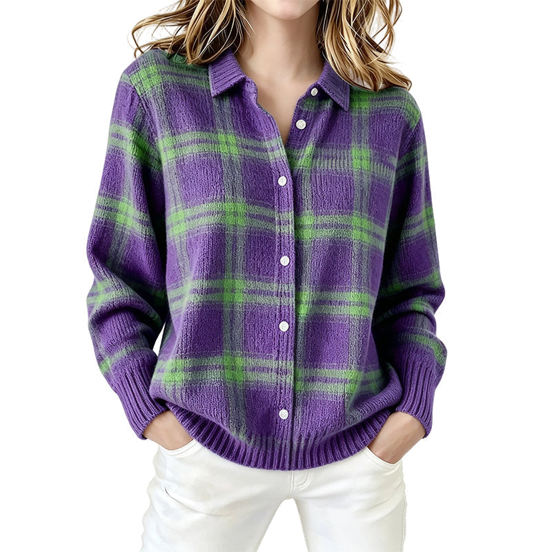 Women's Casual Plaid Button-Down Cardigan