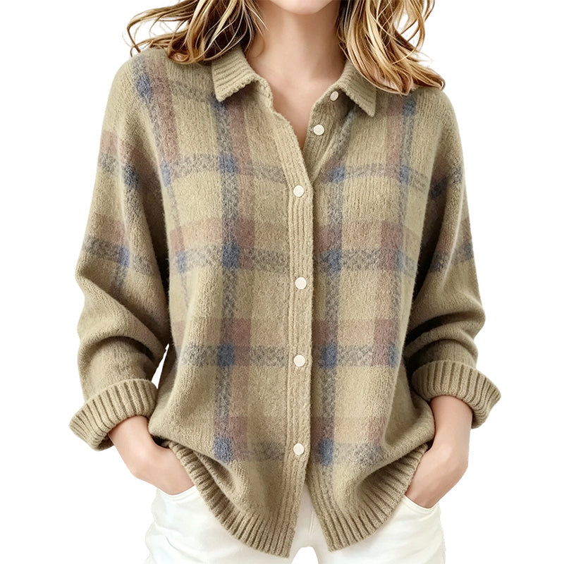 Women's Casual Plaid Button-Down Cardigan