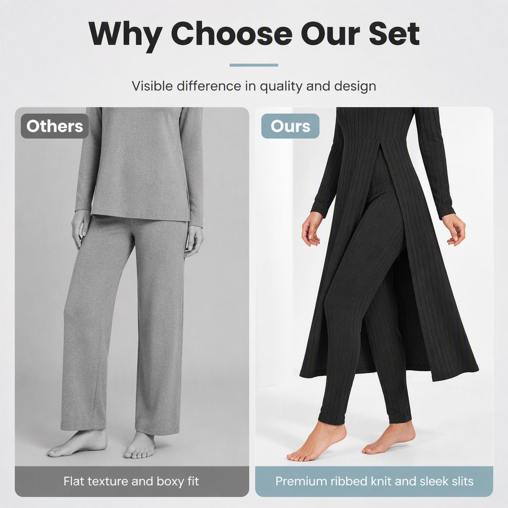 ✨ Easy Everyday Comfort | Women's Ribbed Longline Top & Slim-Fit Pants 2-Piece Set