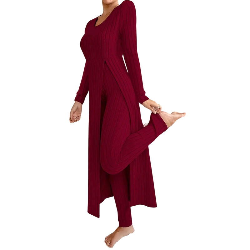 ✨ Easy Everyday Comfort | Women's Ribbed Longline Top & Slim-Fit Pants 2-Piece Set