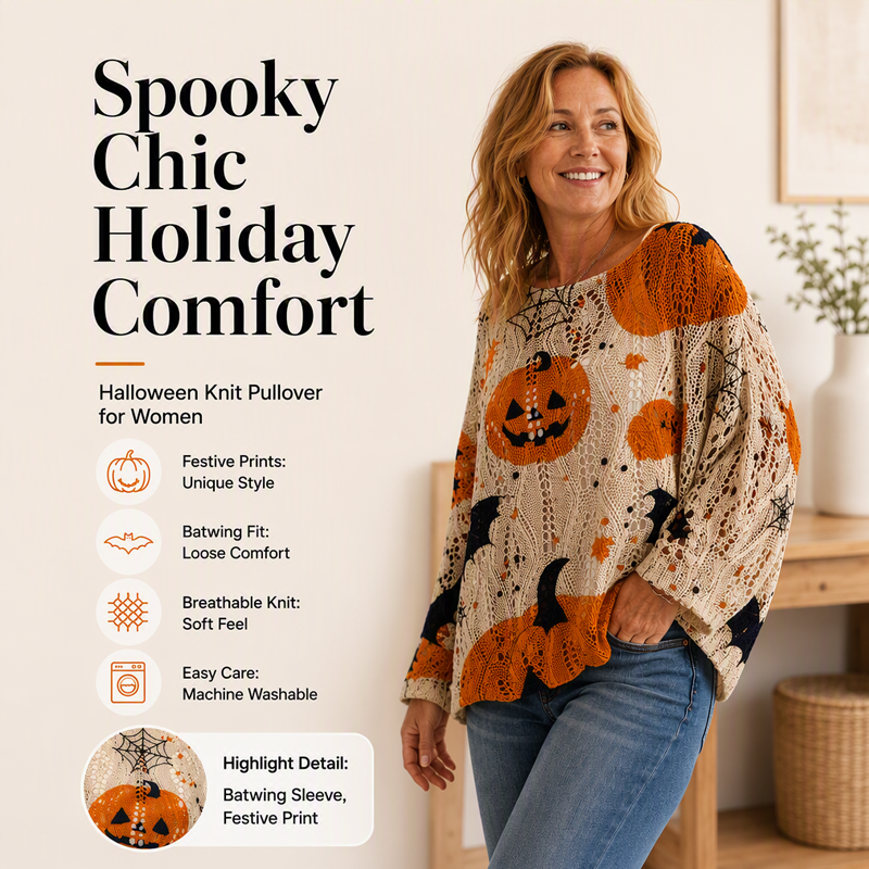 🎃Halloween Sale -50% OFF👻Women's Halloween Loose Fit Batwing Knit Sweater