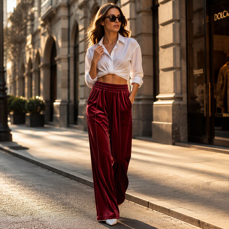 ⌛Limited-Time Offer-Women's Elegant Velvet Wide-Leg Pants