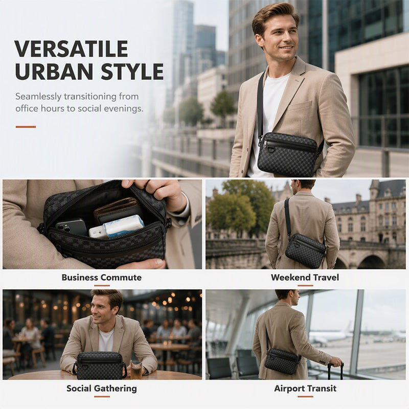PU Leather Square Crossbody Bag for Men