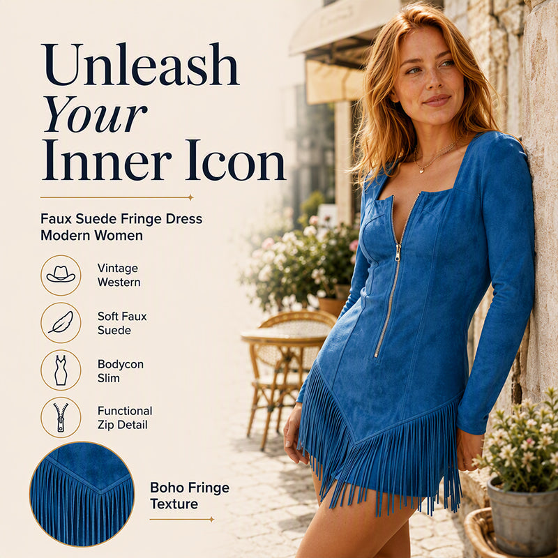 Women's Slim Fit Half Zip Fringe Dress