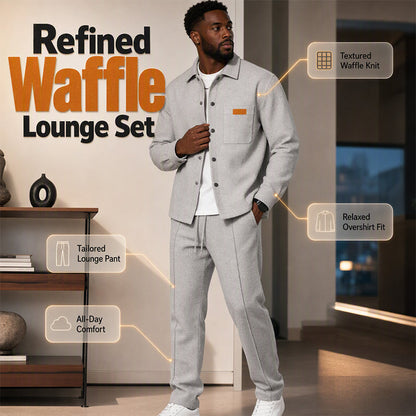 ✨ Elevated Comfort | Men's Waffle-Knit Button Jacket & Pants 2-Piece Set