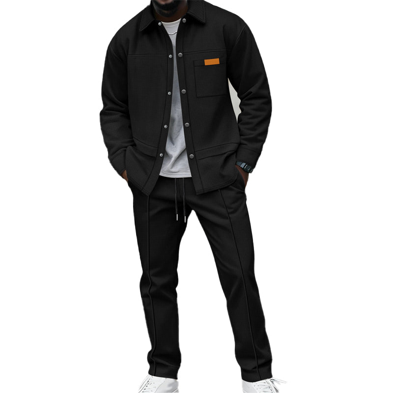 ✨ Elevated Comfort | Men's Waffle-Knit Button Jacket & Pants 2-Piece Set