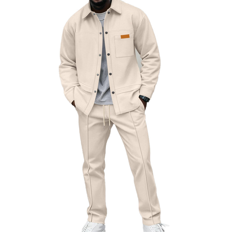 ✨ Elevated Comfort | Men's Waffle-Knit Button Jacket & Pants 2-Piece Set