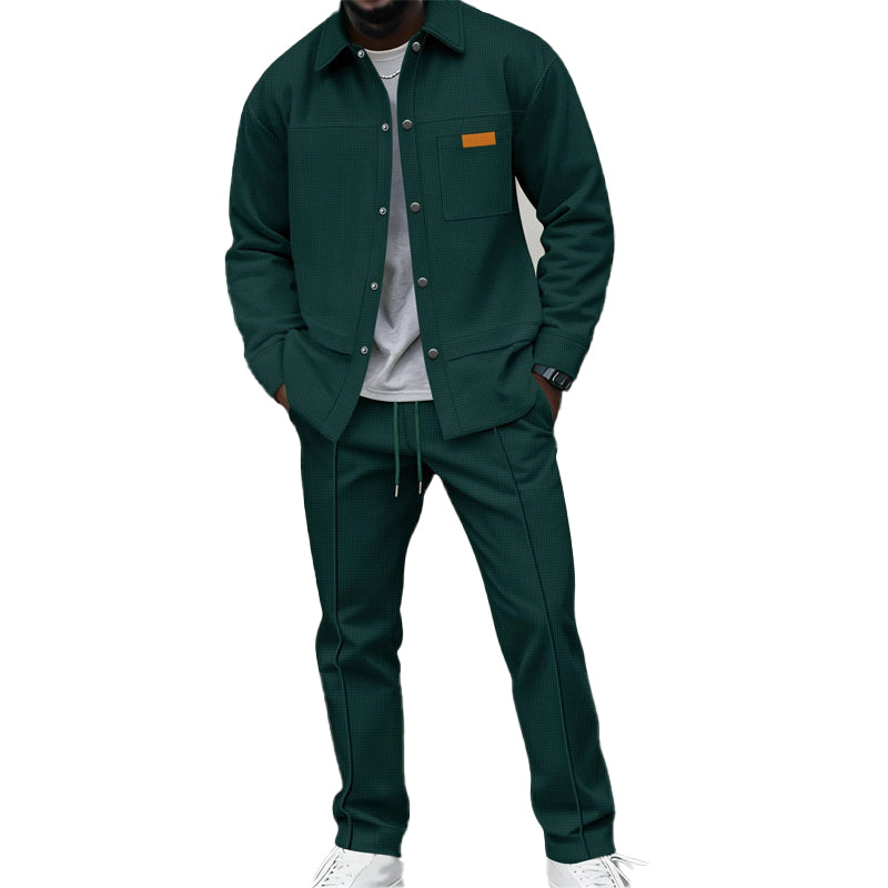 ✨ Elevated Comfort | Men's Waffle-Knit Button Jacket & Pants 2-Piece Set