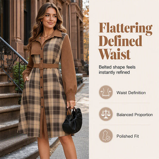 Women's Retro Plaid Button Down Dress