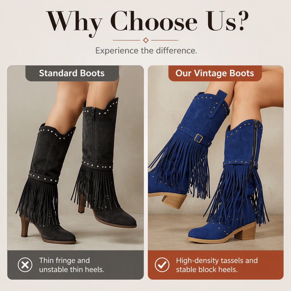 Women's Fringe Chunky Heel Knee-High Boots