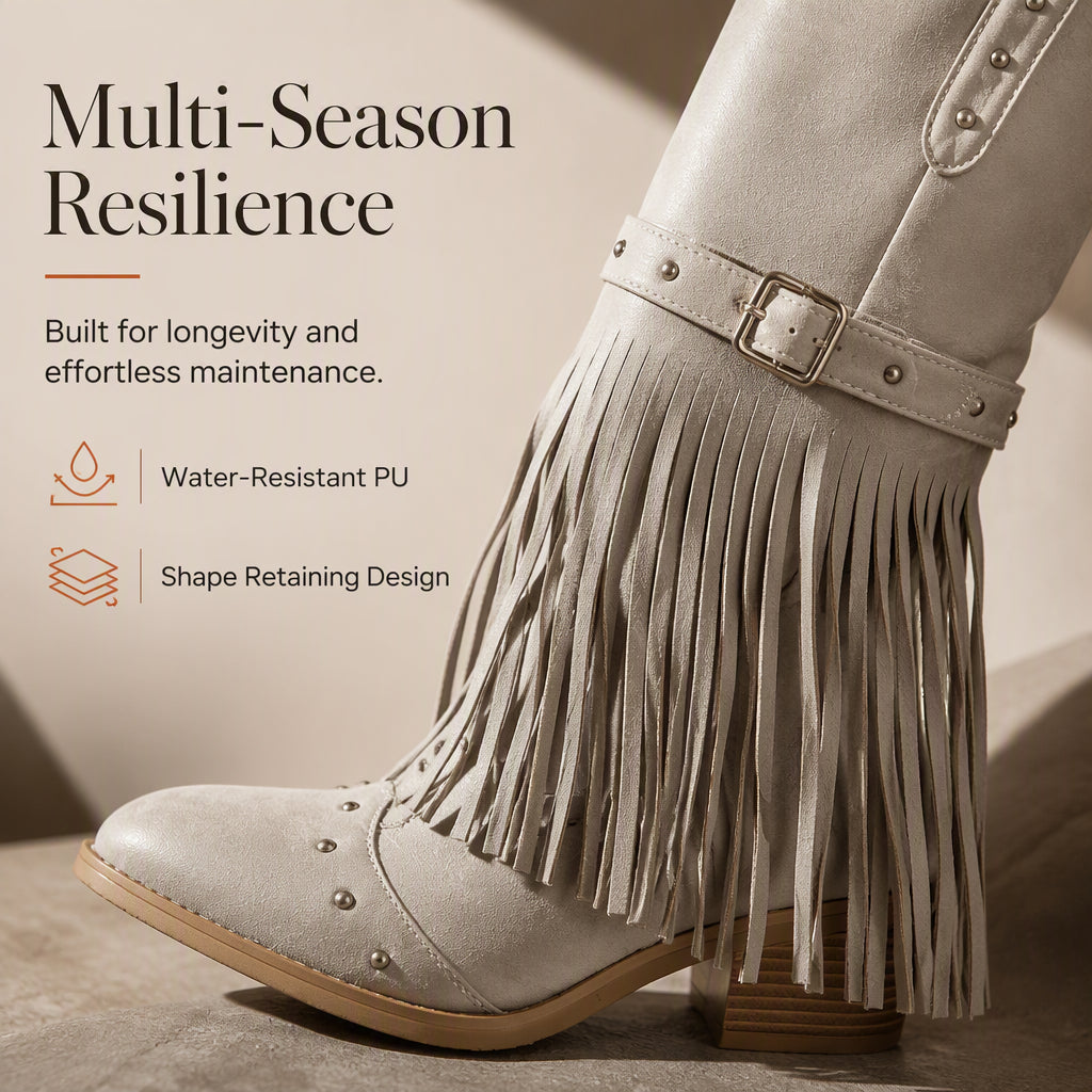 Women's Fringe Chunky Heel Knee-High Boots