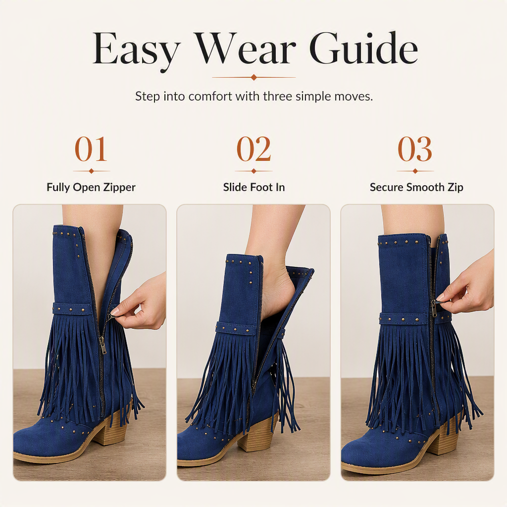 Women's Fringe Chunky Heel Knee-High Boots