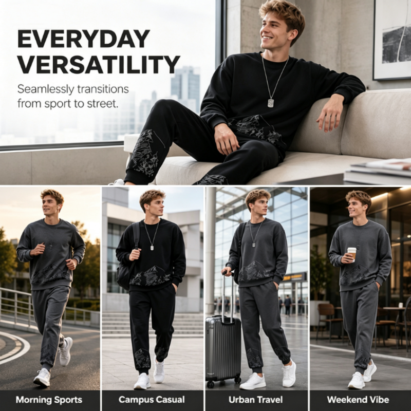 Men's Trendy Printed Sweatshirt & Sweatpants Set