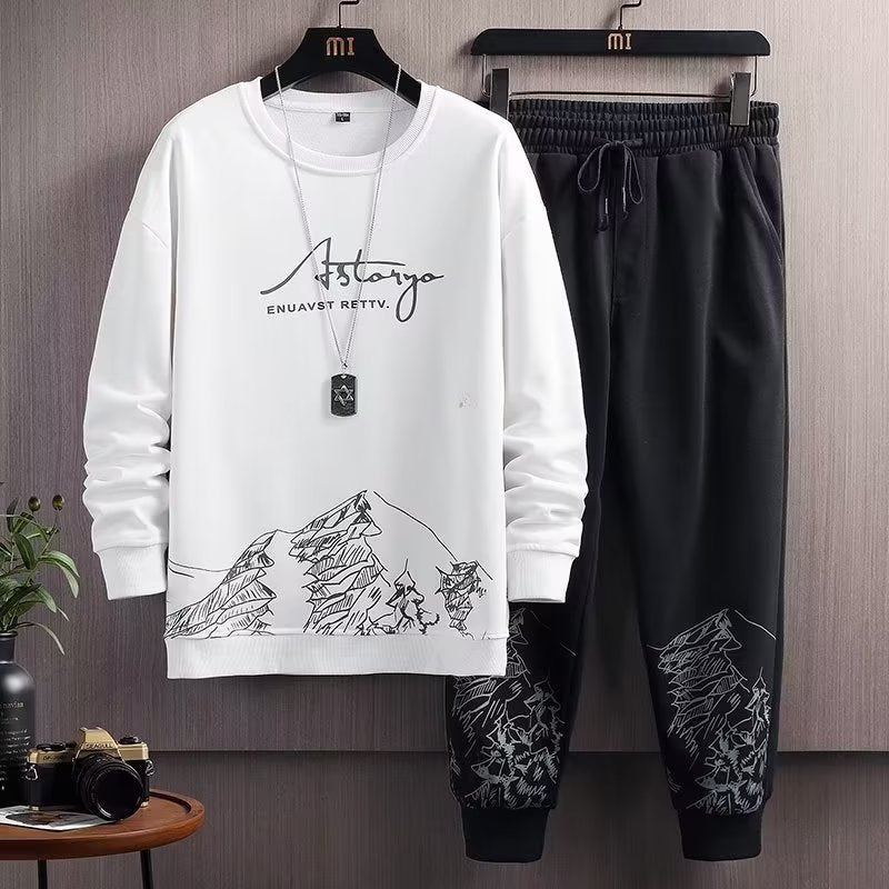 Men's Trendy Printed Sweatshirt & Sweatpants Set