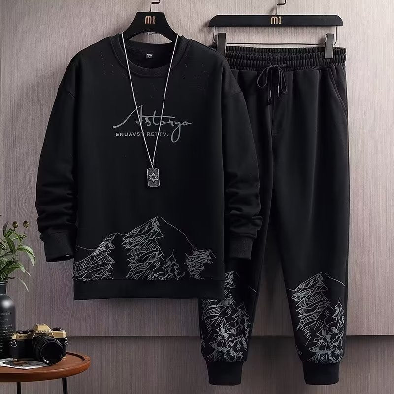 Men's Trendy Printed Sweatshirt & Sweatpants Set